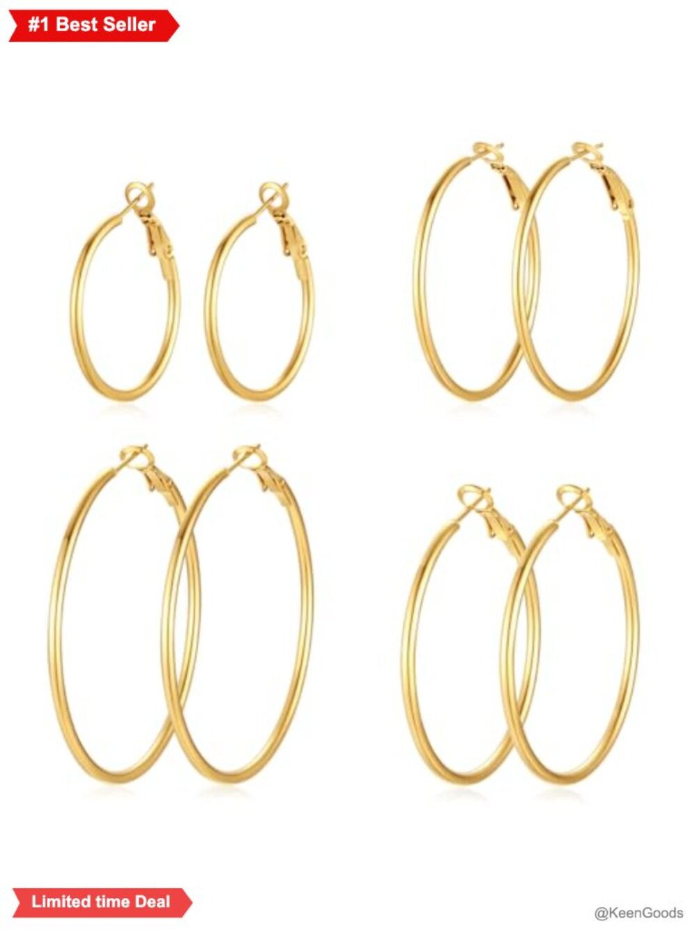 Gold Plated Hoop Earrings Set Hypoallergenic 925 Silver Post 4 Pairs Women